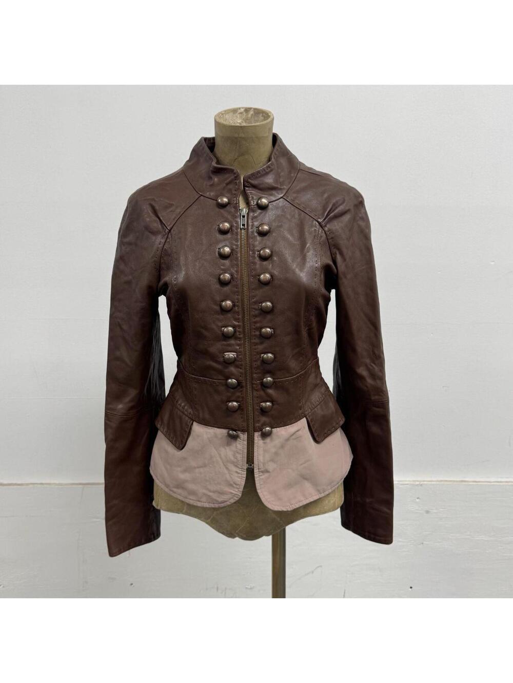 Vintage Brown Military Marching Band Napoleon Style Leather Jacket Etam